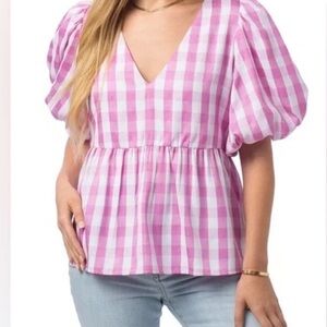CROSBY by Mollie Burch Pink Jackie Checkered Blouse